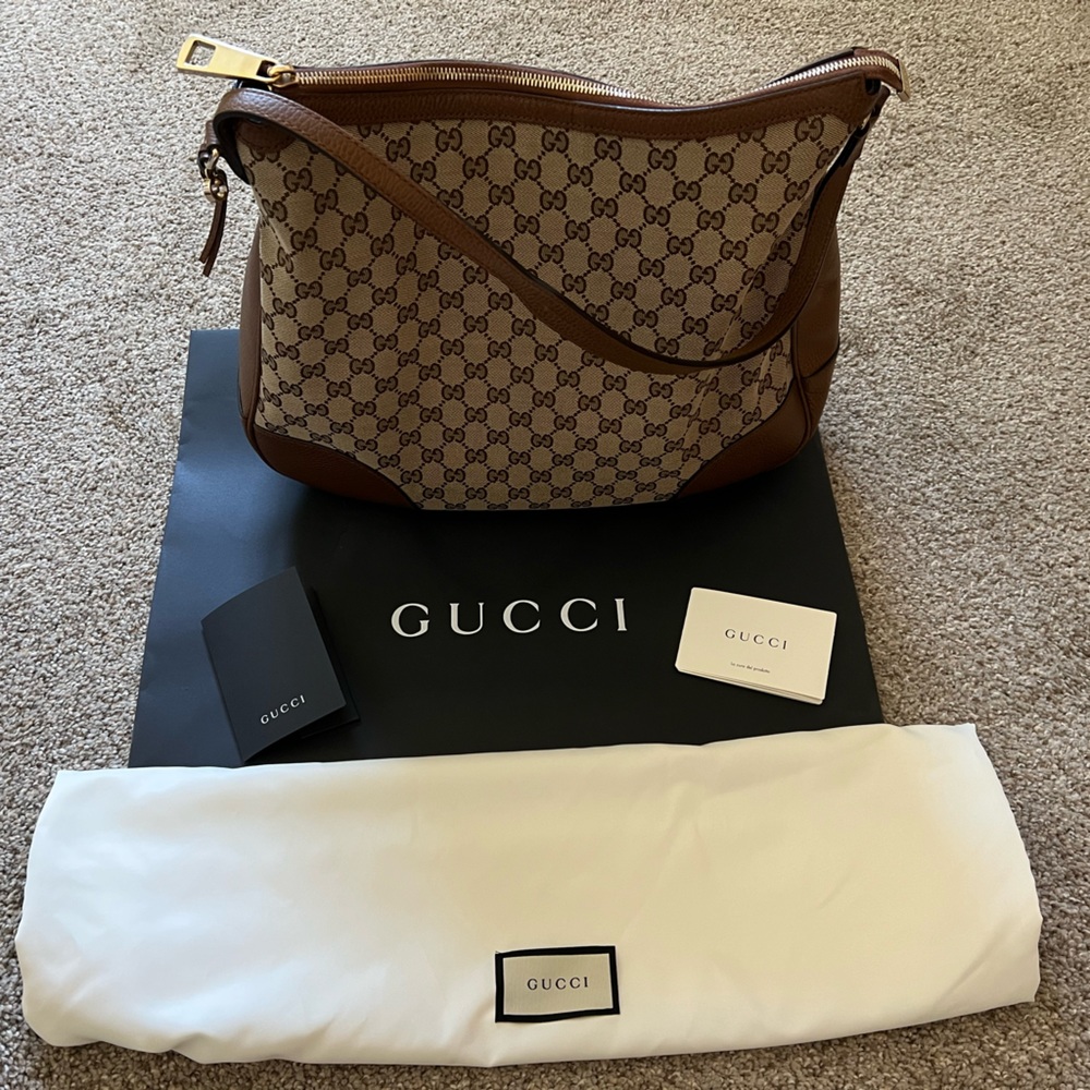 Gucci Bree Canvas Leather Hobo Bag